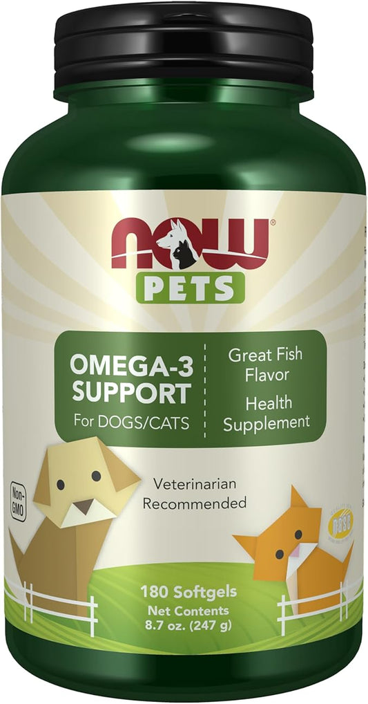 NOW Pet Health, Omega 3 Supplement, Formulated for Cats & Dogs, 180 Softgels