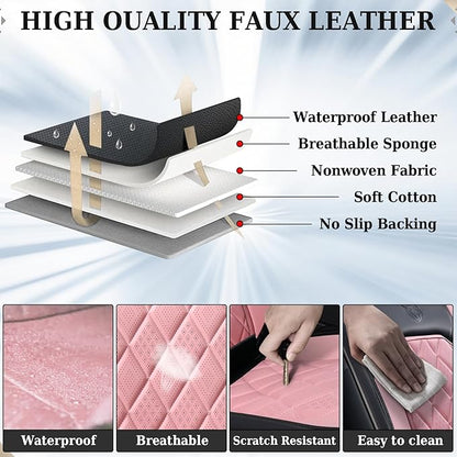 Coverado Leather Seat Covers, Car Seat Cover Front Seats, Waterproof Seat Covers, Luxury Faux Leather Car Seat Protectors, Black and Pink Car Seat Cover Universal Fit for Most Cars