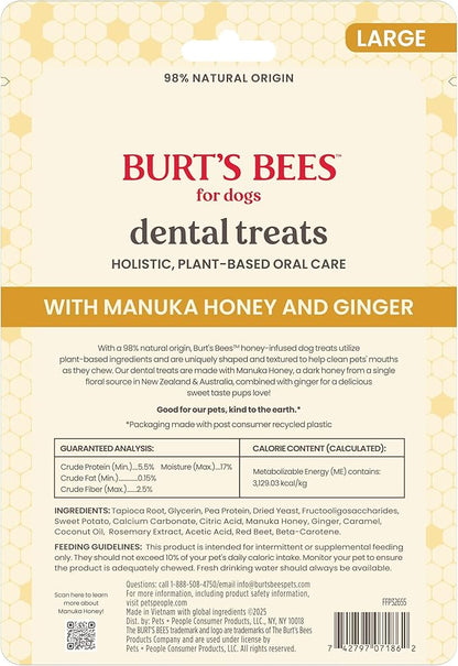 BURT'S BEES FOR PETS Dental Treats for Dogs with Manuka Honey & Ginger, Holistic, Plant-Based Oral Care, 98% Natural Origin Formulas, Sweet Potato Flavor, Dog Treats Medium Dogs, Sz Md/Lg 5ct, 7 oz