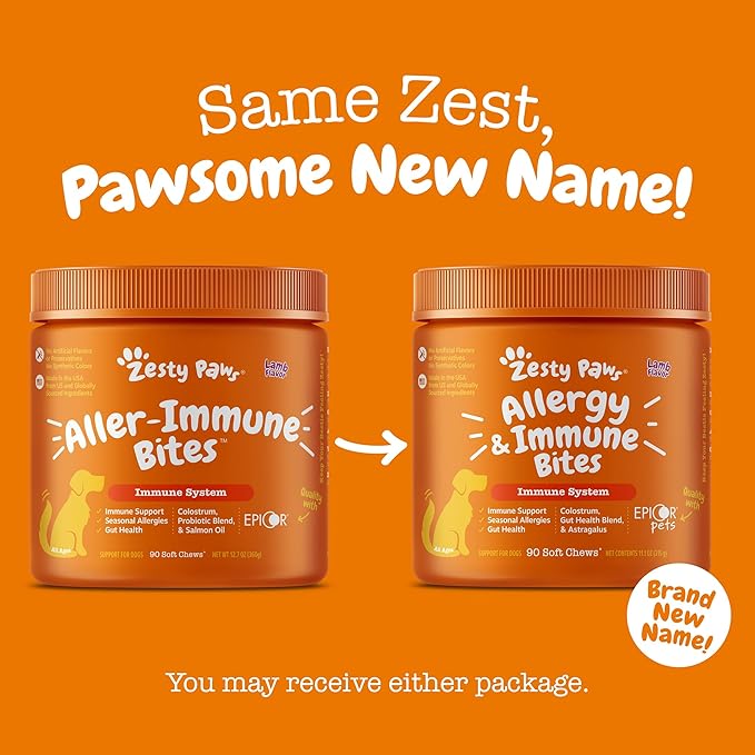 Zesty Paws Allergy Immune Bites - Dog Allergy Chews, Dog Probiotics for Itchy Skin and Ears, Peanut Butter, 90ct