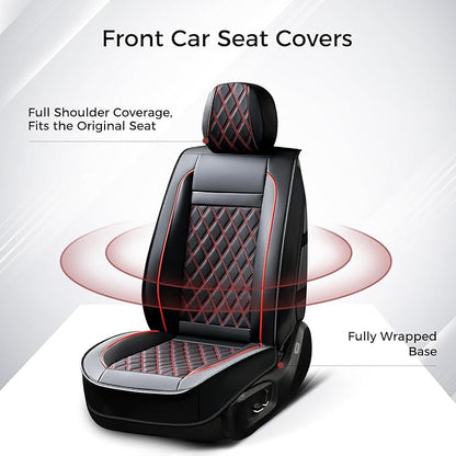 Huidasource Car Seat Covers for Front Seat, Car Seat Cushion Waterproof, Full-Cover Faux Leather Car Seat Cover Protector Universal Fit for Most Cars,Vans,Trucks, SUVs (Front Pair/Black&Red)
