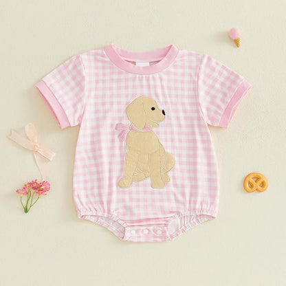 Baby Girl Summer Clothes Dog Bubble Romper Newborn Infant Plaid Onesie Spring Summer Toddler Bodysuit Clothes