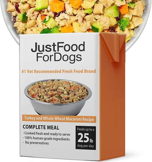 JustFoodForDogs Pantry Fresh Wet Dog Food Complete Meal or Dog Food Topper, Turkey & Whole Wheat Macaroni Human Grade Dog Food Recipe - 12.5 oz (Pack of 12)