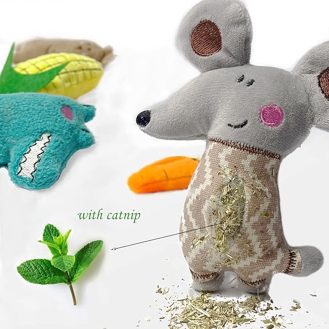Cat Toys, Interactive Cat Toy for Indoor Cats, Soft and Durable Crinkle Sound Catnip Toys, Catnip Filled Mouse Cat Teething Chew Toy (Pack of 12) (002, Large)