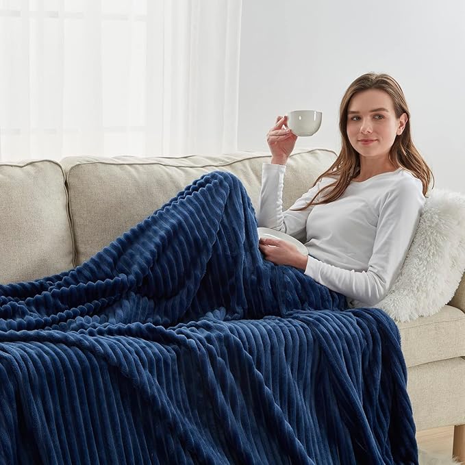 Nestl Blue Throw Blanket for Couch - Cozy Warm Fuzzy Blankets for Women, Plush Small Fleece Throws for Girls - Navy Blue, 50 x 60 Inches