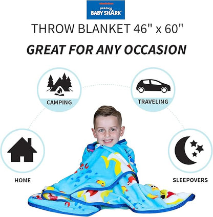 Franco - AT0468 Kids Bedding Super Soft Plush Throw Blanket, 46" x 60" Twin Size, Baby Shark