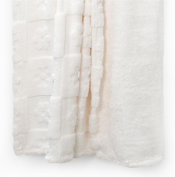 Americanflat 50x60 Jacquard Fleece Throw Blanket - Soft and Breathable Throw Blanket for Couch, Bed, Chair - Fleece Blankets Perfect for Home, Bedroom, or Outdoor Use - Flower Design in Cream