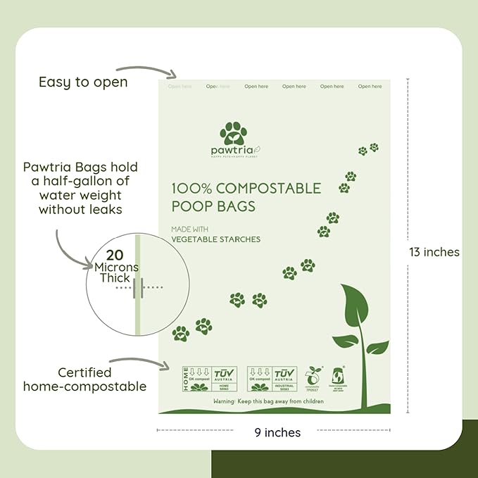 Pawtria Walk Duo Set: Certified Home Compostable Dog Poop Bags (120) + Premium Silicone Dog Poop Bag Dispenser (3.25"H X 2.75"L), BPA-Free, Leak-Proof, Light, Durable, Supports Rescue Dogs