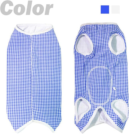 Dog’s Recovery Suit Post Surgery Shirt for Puppy, Wound Protective Clothes for Little Animals(Blue White Plaid-XXS)