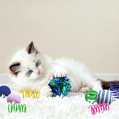 AGYM Cat Toys for Indoor Cats, 35 Packs Interactive Cat Toys Set with Colorful Springs, Mouse Cat Toy, Crinkle, Sisal, Pompom and Color Bell Balls for Kittens