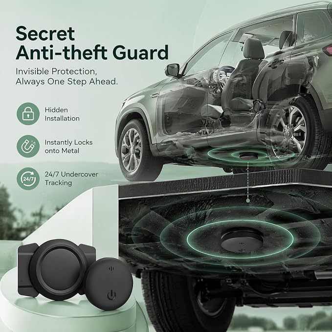 Undetectable GPS Tracker for Vehicles - Real-Time Tracking，No Monthly Fee/No SIM Card【Apple MFi Certified】Works with iOS Find My | Mini Hidden Magnetic GPS Locator，IP68 Waterproof，Reliable Performance