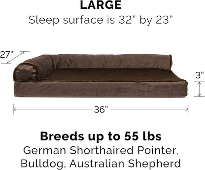 Furhaven Orthopedic Dog Bed for Large/Medium Dogs w/ Removable Bolsters & Washable Cover, For Dogs Up to 55 lbs - Plush & Velvet L Shaped Chaise - Sable Brown, Large