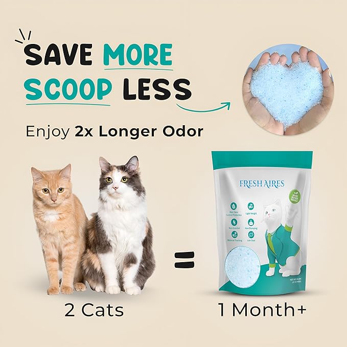 Silica Crystal Cat Litter | Unscented, Lightweight, Non-Clumping, Low Dust & Tracking, Long-Lasting Odor Control Cat Litter for Cats and Kittens | 6 Lb Bag of Crystal Litter