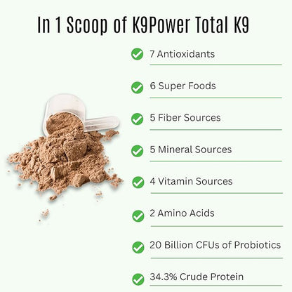K9Power Total K9 – 11-in-1 Dog Multivitamin Powder – Daily Whole-Body Support for Digestion, Skin, Joints, Heart, Brain, Immunity & Energy – Turmeric, Ginger, Probiotics, Antioxidants, Omegas