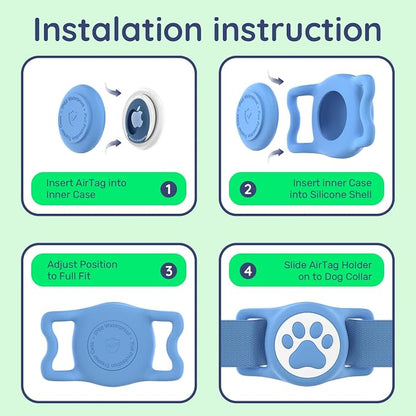 IP68 Waterproof Dog AirTag Holder for Dog Collar, Soft, Stretchy Silicone | Full-Body Protection, Easy Tool-Free Installation, Quiet, No-Dangle Fit, Lightweight, Fits Dog & Cat Collars of All Widths