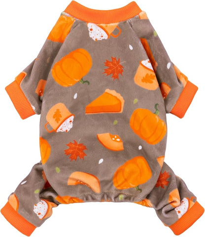 Fitwarm Pumpkin Dog Pajamas, Thanksgiving Outfit for Small Dogs Boy Girl, Pet Onesie, Brown, Orange, XXL
