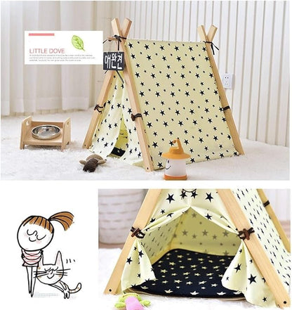 Pet beds, Pet Bed Tent Wooden Dog House Pet Bed Cat Bed Yurt Washable Kennel Cat Litter Small(80x80x90cm)
