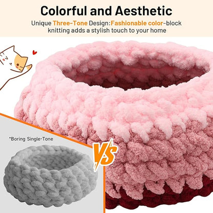 Handwoven Soft Cat Cave Bed, Indoor Cat Beds with Washable Round Nest, Kitten House & Cat Furniture, Cloud Pink