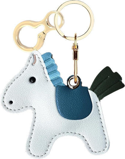 Leather Keychain Holder Case Compatible with AirTag,Cute Protective Cover with Keyring,Anti-Scratch Finder GPS Tracker Case for Wallet Keys,bag,pets,Backpack(Horse H)