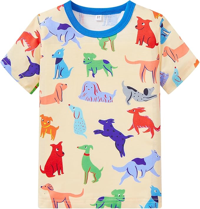 Popshion Boys Pajamas 100% Cotton Toddler Clothes Summer Pjs for Boy Planet Dinosaur Sleepwear Kids Short Sets 2-10 Years