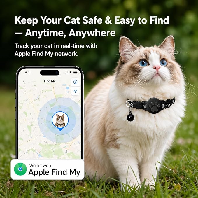 Pet Tracker,GPS Tracker for cat,Smart tag,Waterproof Compatible with Find My,No Monthly Fee,Advanced Tracking Solution Smart Collar for Pet Safety Ideal Small Large Cats(iOS Only)