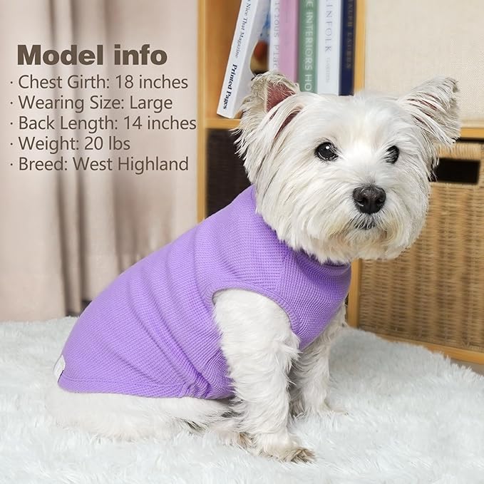 KYEESE 2Pack Waffle Dog Shirts, Lightweight Sleeveless Dog T Shirts for Small Dogs Boy Girl, Breathable Pet Vest Comfortable Tank Top Soft Dogs Clothes for Daily Wear, Purple+Grey, L