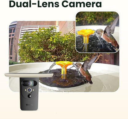 Birdfy Smart Bird Bath with Camera Solar Powered & Fountain, Dual-Lens Camera for Wildbird Watching, Auto Capture Bird Videos & Motion Detection - AI by Subscription (Yellowstone)