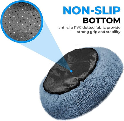Whiskers & Friends Cat Bed, Cat Beds for Indoor Cats Washable, Orthopedic Soft Fluffy Round Calming Pet Bed for Small to Large Kitty Kittens & Dogs, Small Dog Beds & Furniture