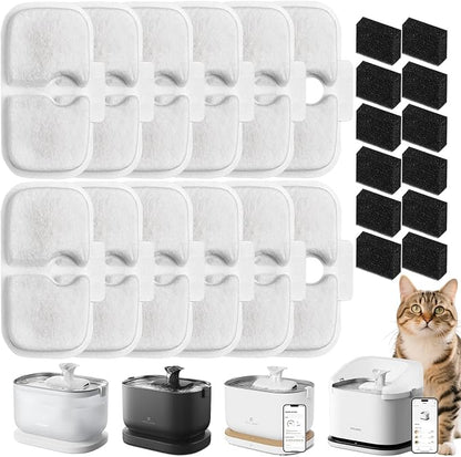 12 Pack Cat Water Fountain Filter fit Petli bro Dockstream Fountain PLWF005 | Pet water Filter Replacements, 12-Pack Individually Wrapped, Fit Dockstream PLWF105/PLWF115/PLWF005/PLWF305 White