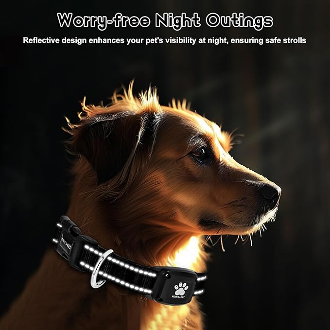 GPS Dog Collar Tracker 2-in-1,Reflective Waterproof Pet Collar,iOS-Only,No Monthly Fees,Unlimited Range,Ideal for Dog Tracking pet Tracker,for Small Medium Large Dogs(XS (10.6"-13.6"), Black)
