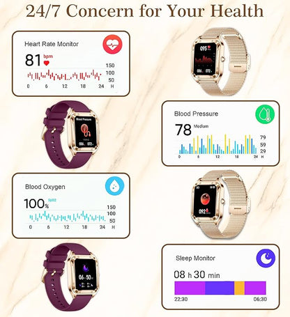 Smart Watch for Women, 1.6'' Bluetooth Call(Answer/Dial), Activity Fitness Tracker with Heart Rate/Sleep Monitor 100+ Sports Pedometer AI Voice, Smartwatch for Android iPhone Compatible (Rose Gold)