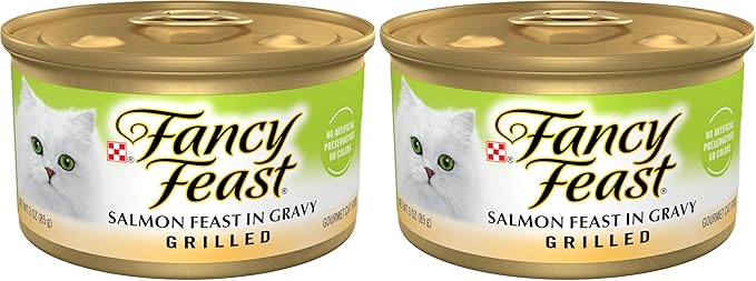 Fancy Feast Purina Grilled Wet Cat Food Salmon Feast in Wet Cat Food Gravy - 3 oz. Cans (Pack of 48)