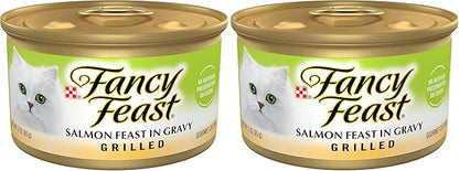 Fancy Feast Purina Grilled Wet Cat Food Salmon Feast in Wet Cat Food Gravy - 3 oz. Cans (Pack of 48)