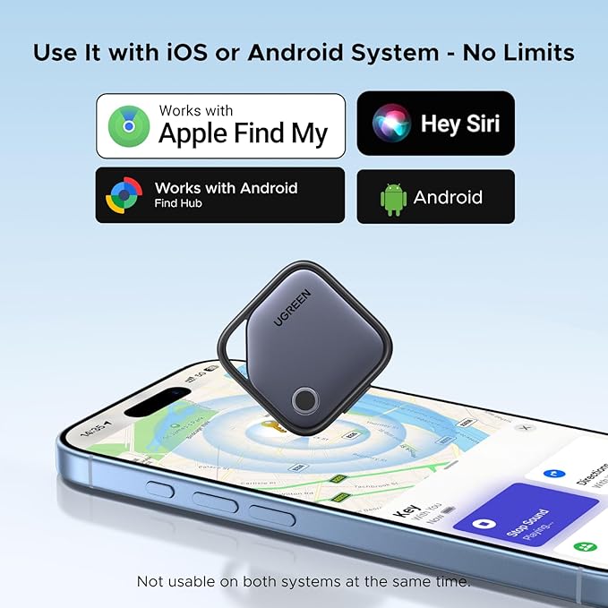 UGREEN Finder Duo (iOS and Android) Air Tracker Tags 4 Pack, Rechargeable Android Tracker Tags Bluetooth Key Finder Compatible with iOS and Android for Keys, Luggage and More
