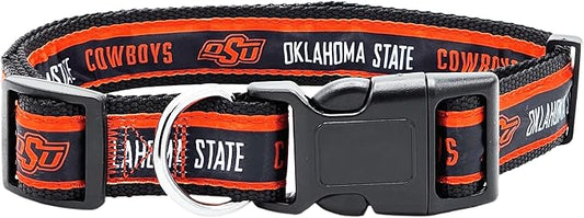 Pets First Collegiate PET Collar New Version Oklahoma State Cowboys Dog Collar, Size Small. Best Sports Team Color for Dogs & Cats. A Shiny & Colorful Dog & Cat Collar Licensed by The NCAA