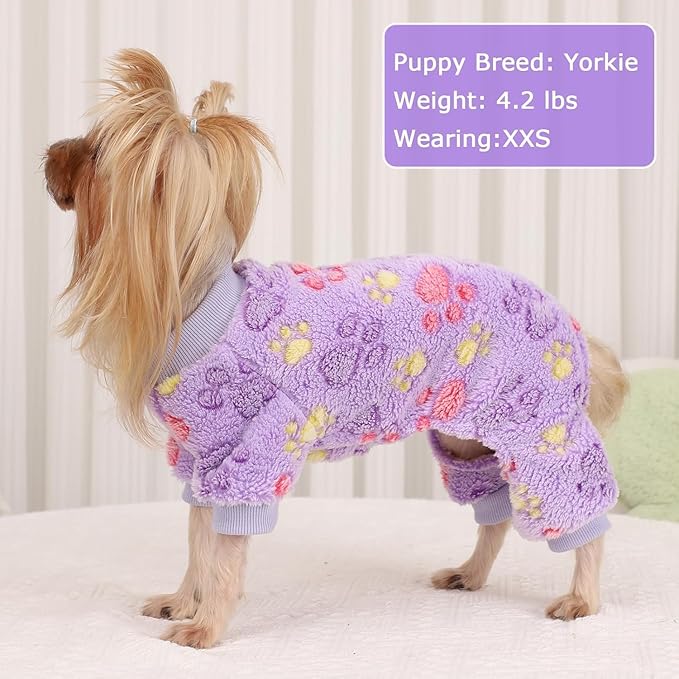 YIKEYO Dog Sweaters for Small Dogs, Dog Pajamas Winter Girl and Boy,Puppy 4 Legged Clothes Chihuahua Yorkie Teacup Jumpsuit Cute Feet Print(Purple, XS)