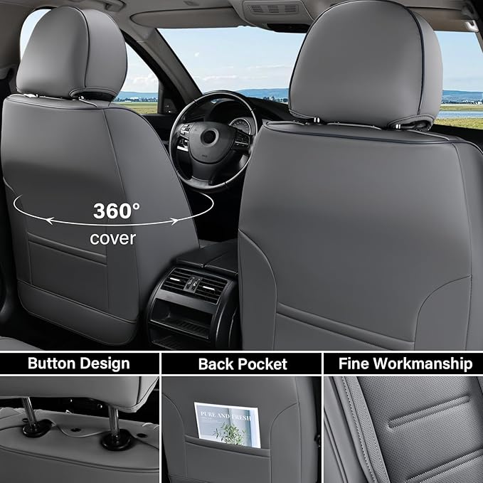 Coverado Car Seat Covers, Front Covers for Cars, Car Seat Cover Front Seats, Car Seat Protector Waterproof, Leather Car Seat Cushion, Universal Interior Covers Seat Protectors for Most Cars Gray