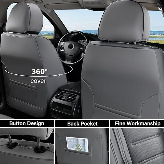 Coverado Car Seat Covers, Front Covers for Cars, Car Seat Cover Front Seats, Car Seat Protector Waterproof, Leather Car Seat Cushion, Universal Interior Covers Seat Protectors for Most Cars Gray
