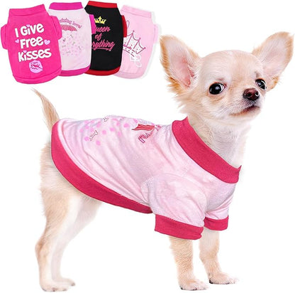 4 Pieces Dog Shirts Spring Summer Dog Clothes Cute Pattern Soft Breathable Outfit Pet T-Shirt Puppy Clothes for Small Dogs Girl and Cat (X-Small)