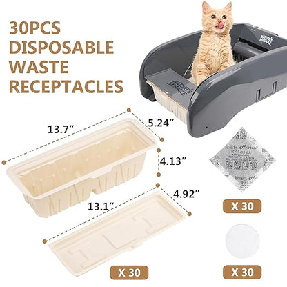 LUVCOSY 30 PCs Disposable Waste Receptacles with Charcoal Bags Compatible with Nature's Miracle Litter Box 2nd and Littermaid Litter Box 3rd, Disposable Cat Litter Trays (Machine NOT Included)