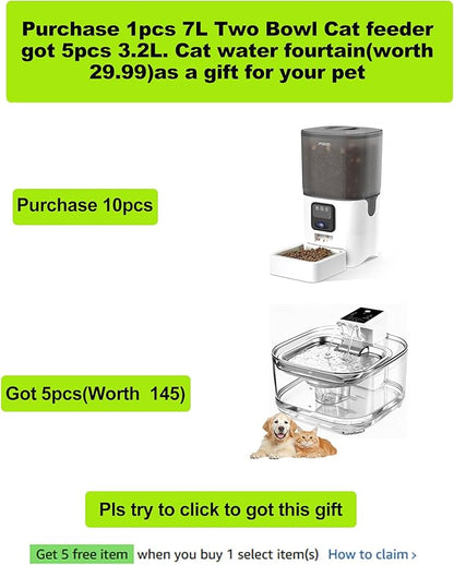 7L Automatic Pet Feeder with 1080P HD Wide Angle Camera, Smart WiFi Function, App Controlled, Night Vision Feature, Two-Way Audio, Suitable for Cats and Dogs.