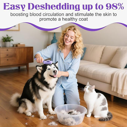 Self Cleaning Dog Brush for Shedding - Bristle Brush and Long/Short Needles Design, Skin Friendly, Slicker Deshedding Dog Brush, Hair Removal for Long & Short Haired Pets