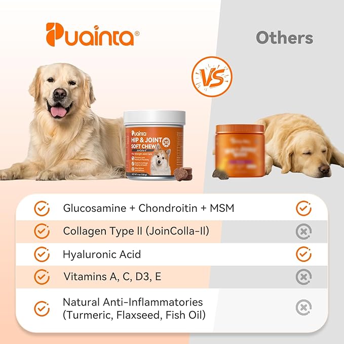 PUAINTA Hip & Joint Soft Chews for Dogs & Cats – Glucosamine, Chondroitin, Collagen & MSM for Joint Support, Mobility & Flexibility, Senior & Small/Medium Breeds, Chicken Flavor (30 Count)