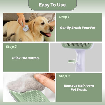 Self- Cleaning Slicker Brush for Dogs Suitable for Short & Long Haired Dogs and Effective Deshedding for Pet Grooming, Undercoat Removal, Tangle-Free Fur, Skin-Friendly Tool for Healthy Coat