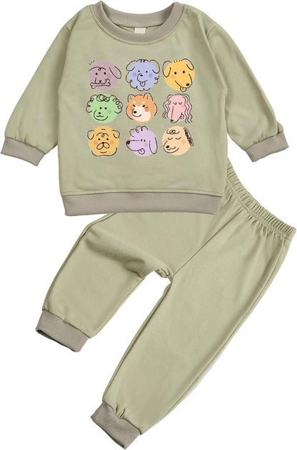 Toddler Baby Cute Dog Puppy Long Sleeve Sweatshirt Top Jogger Pants Set Cute Fall Winter Clothes Set