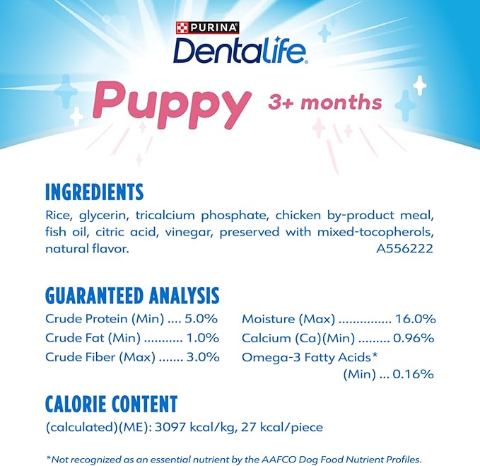 Dentalife Puppy Teething Dog Chews for Small Dogs 3 Months and Up, Chicken Flavor, 1.08 lb., 50 Chews - 50 ct. Pouch