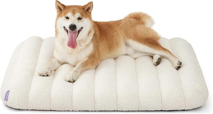 LE SURE Cute Orthopedic Dog Bed Medium Size Dog, Waterproof Chic Flat Pet Beds with Removable Washable Cover, Fuzzy Thick Egg Crate Foam Pet Mat for Indoor Use (30" x 20", Cream)