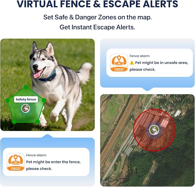 DBDD AI GPS Tracker for Dogs (40lbs+), Real Time Location and AI Health Caer Management, Electronic Fence, Waterproof, iOS and Android Universal（Black）