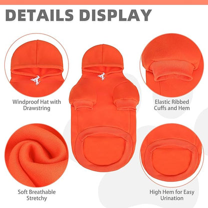 KOOLTAIL Dog Hoodie for Large Medium Small Dogs,Soft &Warm Pet Sweater with Leash Hole and Pocket Boy Girl,Puppy Fall Winter Jacket Clothes,French Pitbull Cold Weather Coat Sweatshirt,Orange M