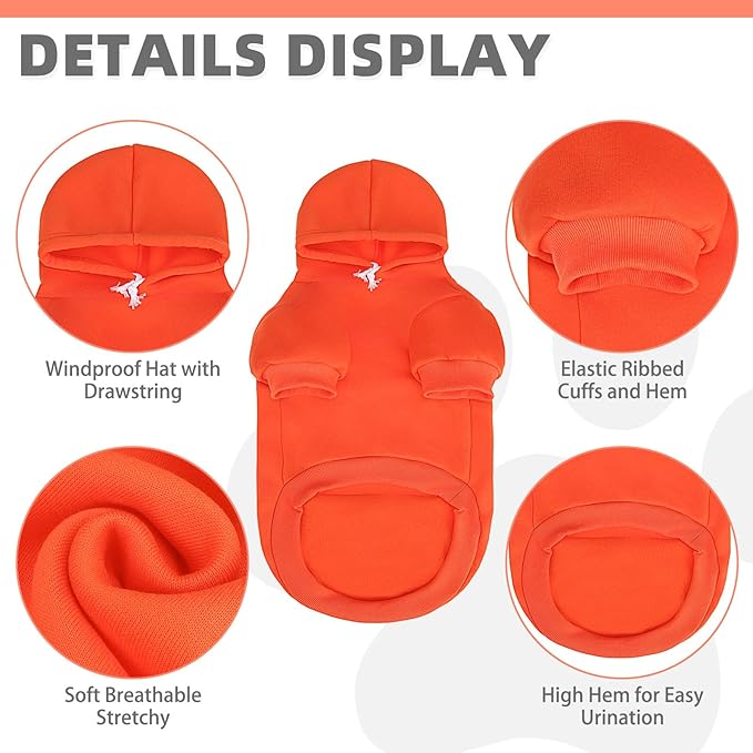 KOOLTAIL Dog Hoodie for Large Medium Small Dogs,Soft&Warm Pet Sweater with Leash Hole and Pocket Boy Girl,Puppy Fall Winter Jacket Clothes,French Pitbull Cold Weather Coat Sweatshirt,Orange L